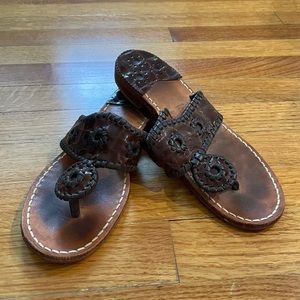 Jack Rogers Flat Sandals in Brown Crocodile